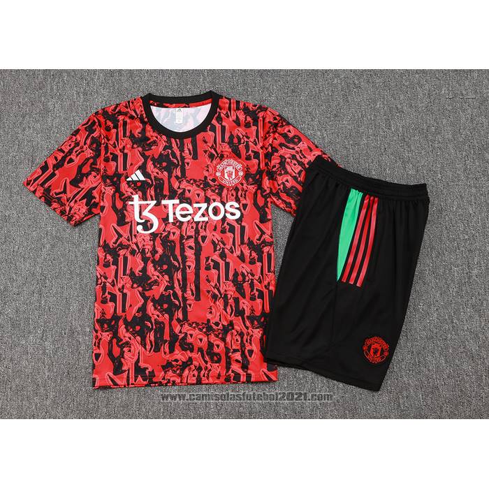 Fato de Treino Manchester United Manga Curta 2023-2024 Vermelho - Calcas Curta